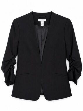 H&M Black Open-Front Women's Ruched Sleeve Blazer